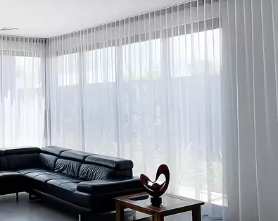 White sheer wave curtains modern living room Dubai