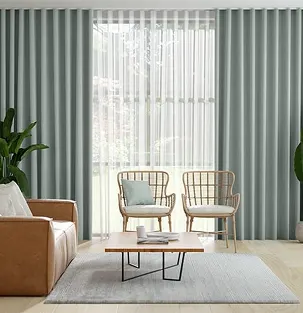 Mint green wave curtains contemporary living room Dubai
