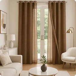 Brown curtains in modern living room