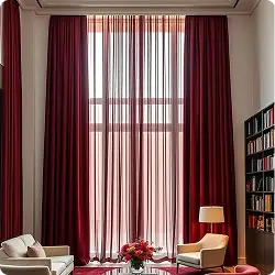 Red curtains with sheer panels