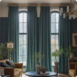 Teal curtains in classic room