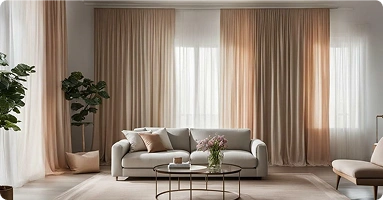 Modern living room with sheer curtains